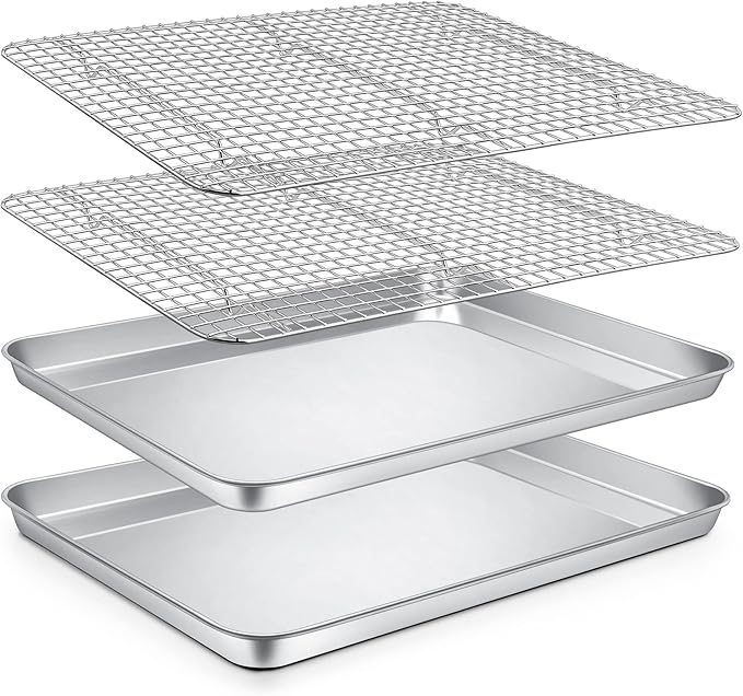 P&P CHEF 16 Inch Baking Sheet Pan and Cooking Rack - 4 Pieces