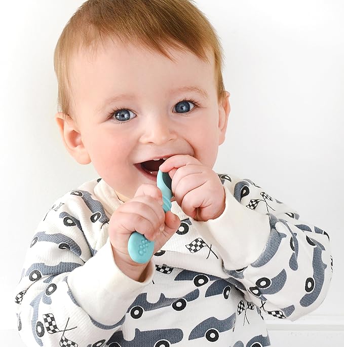 PrimaStella Silicone Chew Spoon Set for Babies and Toddlers | Safety Tested | BPA Free | Baby Spoon 6 Pack (Neon Rainbow)