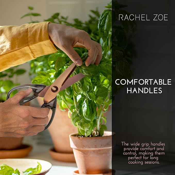 Rachel Zoe All Purpose Scissors, Scissors for Office, School or Art, Stainless Steel Sharp Shears with Large Handles, Dishwasher Safe (Green/Copper)