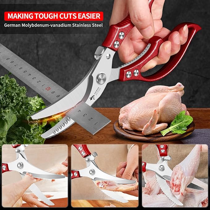 MAD SHARK Heavy Duty Poultry Shears,Spring Loaded Butterfly Meat Scissors