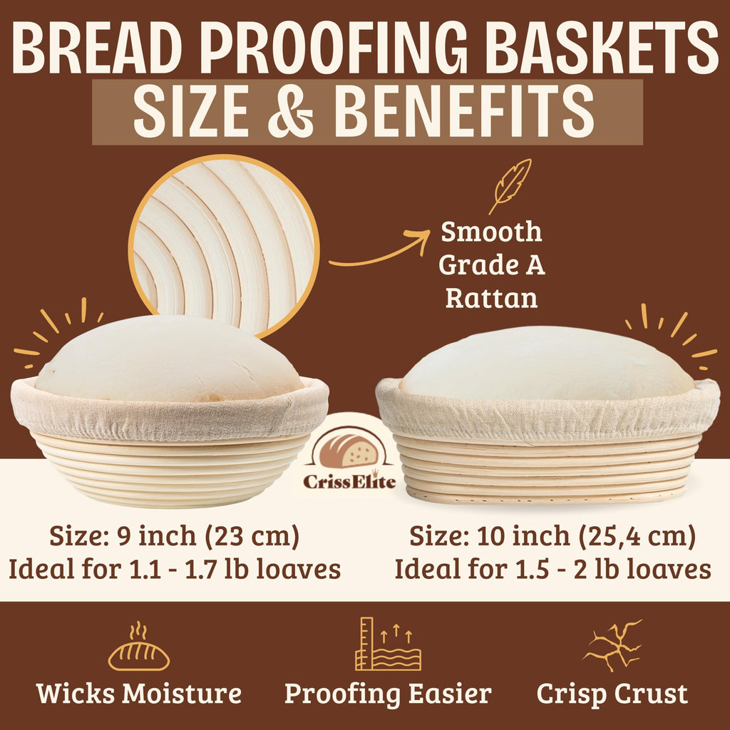 Sourdough Starter Kit – Complete Sourdough Bread Baking Supplies with 24oz Glass Sourdough Starter Jar, 9” Round & 10” Oval Banneton Proofing Basket Set, Sourdough Tools – Artisan Gift for Bakers