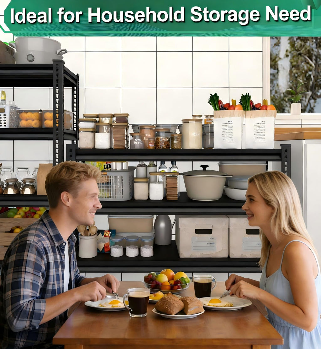 SUPPNEED Metal Storage Garage Shelving: 48'' Wide 2,500Lbs Freestanding Utility Shelves, Adjustable Heavy Duty Rack Units 5 Tier Black 48" W x 18" D x 78" H