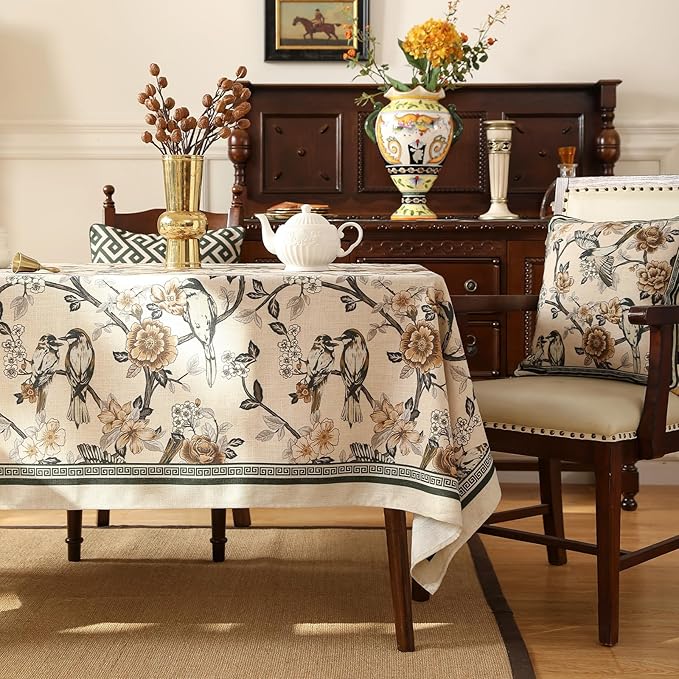 ISAENNE Designer Vintage Linen Square Large Tablecloth,67"x67"-Murad A