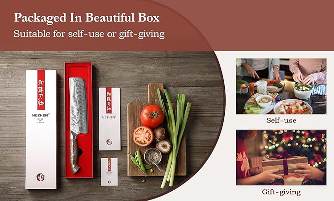 HEZHEN 7.4'' Nakiri Knife – 67 Layers Damascus Steel, Ultra Sharp Japanese Vegetable Knife for Home Cooks, Ergonomic Micarta Handle