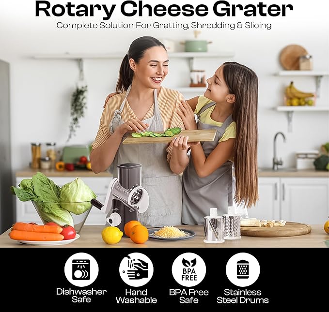 Rotary Cheese Grater Hand Crank - Cheese Shredder Hand Crank with Handle