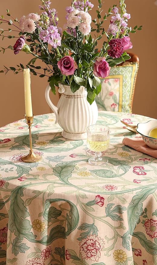 patdrea Vintage French Linen Tablecloth,Round,Diameter 55"-Cecilia A