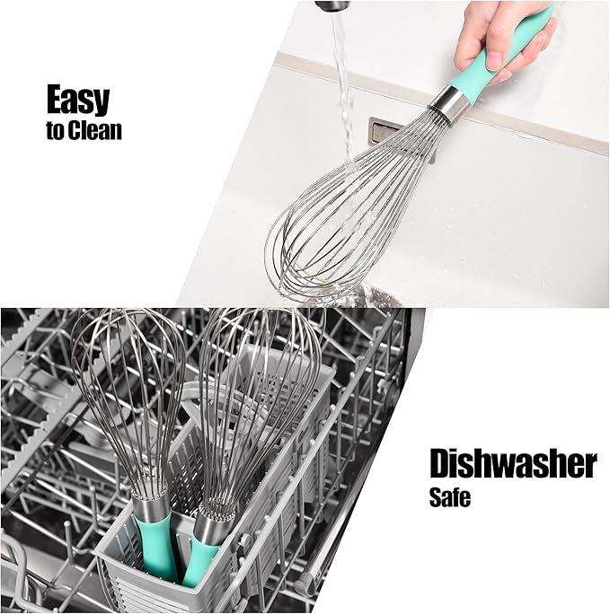 Doosu 18/8 Stainless Steel Balloon Whisk for Cooking (12 Wires, Aqua Sky)