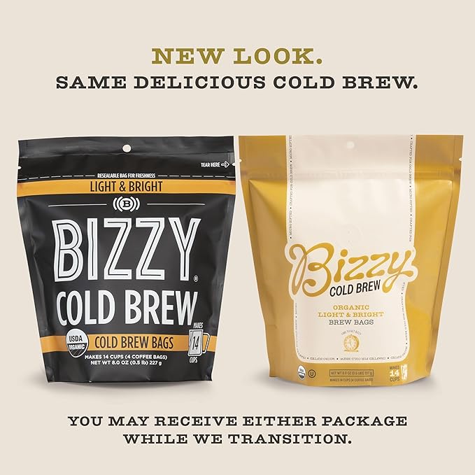 Bizzy Organic Cold Brew Coffee, Light & Bright Blend, Brew Bags, 4 ct