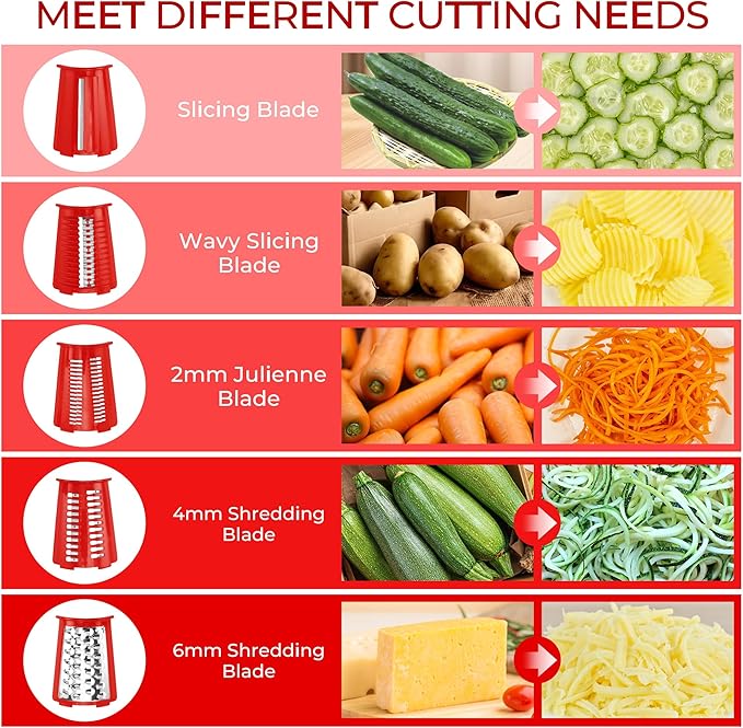 SUSTEAS Rotary Cheese Grater 5 Blades,Kitchen Mandoline Vegetable Slicer