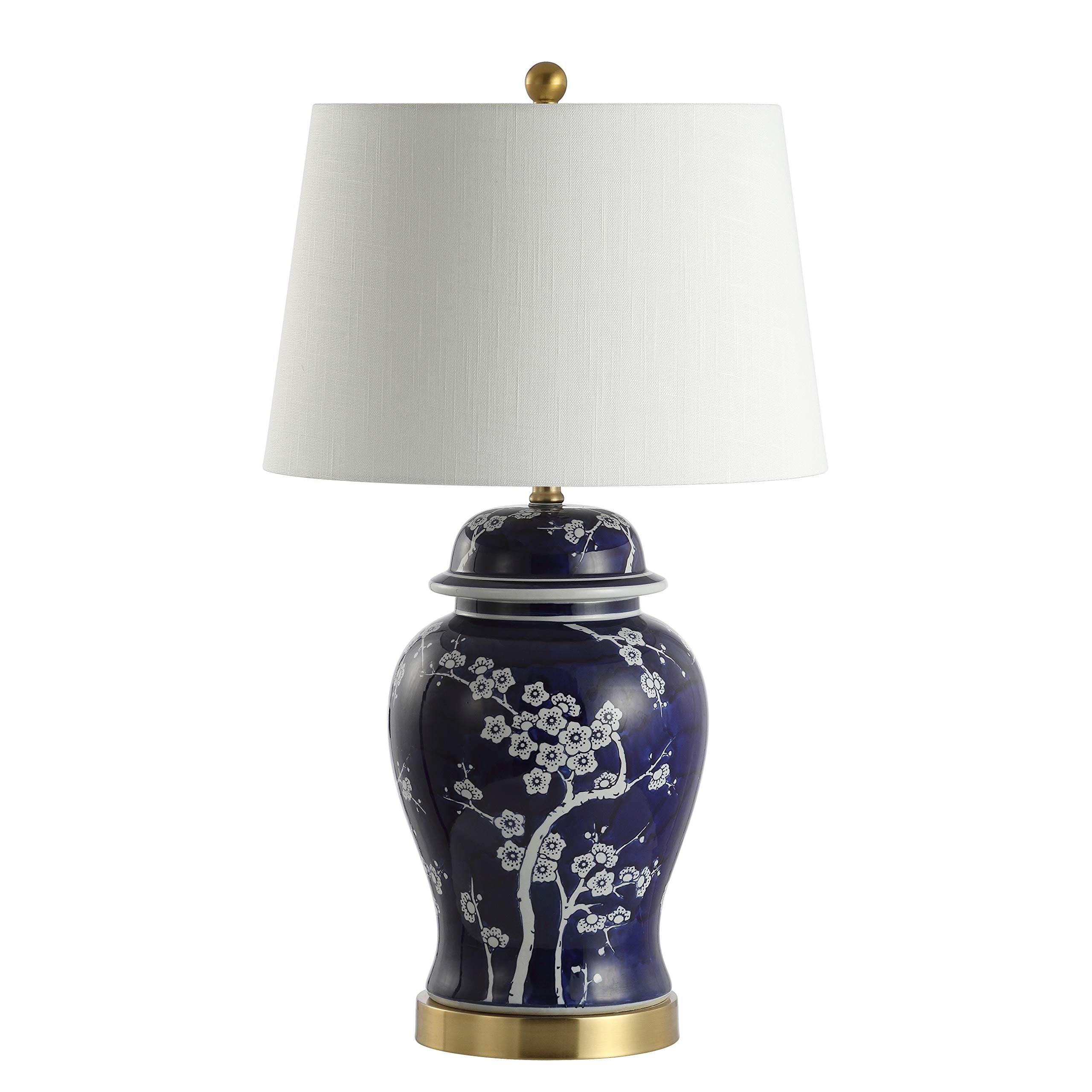 JONATHAN Y Gracie Ceramic Ginger Jar Table Lamp 29.5", White/Navy