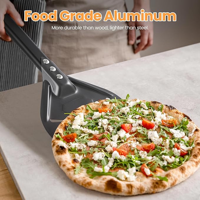 Leightszen 8” Pizza Turning Peel - Pizza Turner - Restaurant-Grade Aluminum Perforated Pizza Peel Lightweight Metal Outdoor Pizza Oven Accessories