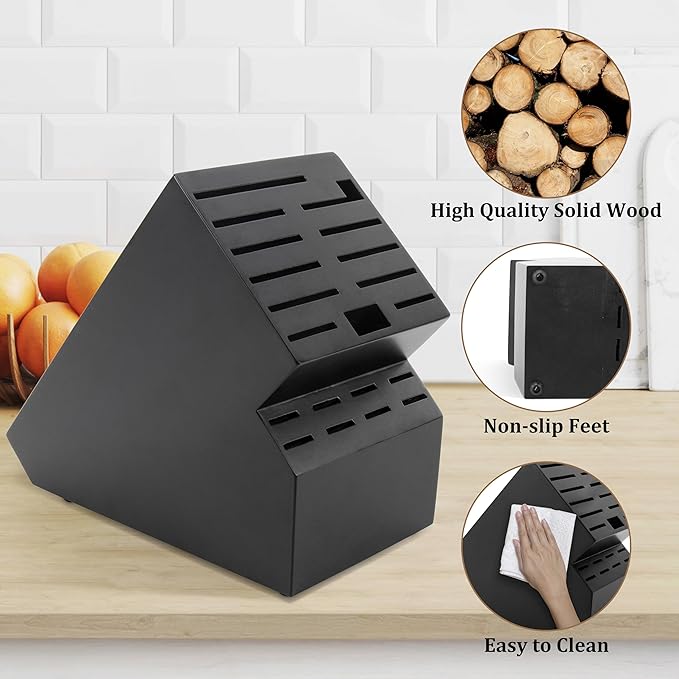 Knife Block for Kitchen Countertop - 20 Slot Universal Knife Holder with Acacia Wood, Large Knife Storage Organizer for Butcher Block, Knife Block Storage without Knives, Easy for Knife set