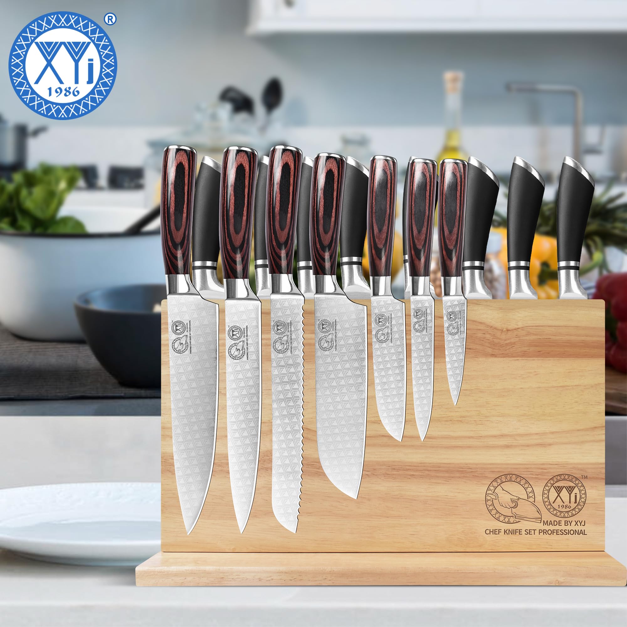 XYJ Magnetic Knife Block, Double-Sided Knife Holder with Strong Magnets