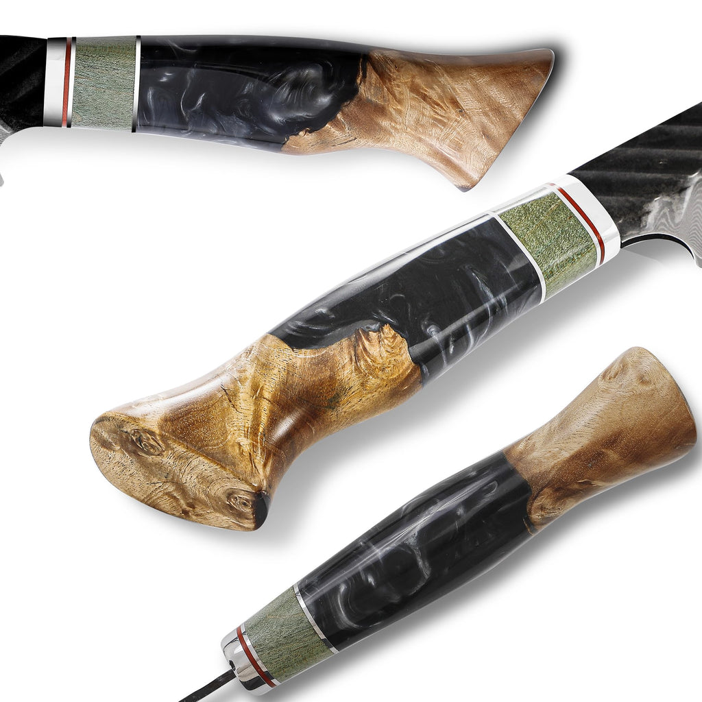 SHANGDAO Damascus Santoku Knife 7.5 Inch, 67 Layers Alloy Steel, With Professional Hand Forged Resin & Wood Handle QILIN Series