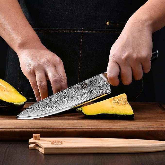 Klaus Meyer Luxor 8 Inch Chef Knife, Damascus Kitchen Knife, VG10 High Carbon Stainless Steel Japanese Chefs Knife