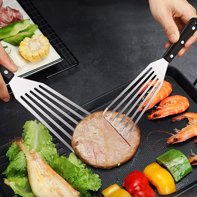 HaSteeL 2 Pack Stainless Steel Fish Spatula, Metal Slotted Turner Set, Griddle Grill Spatula for Kitchen Cooking, Flipping, Turning, Frying $ Grilling, Full Tang ABS Handle, DIshwasher Safe