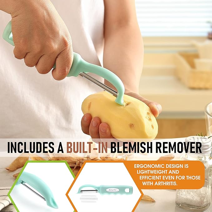 Spring Chef Swivel Vegetable Peeler for Kitchen w/Soft Grip Handle, Mint