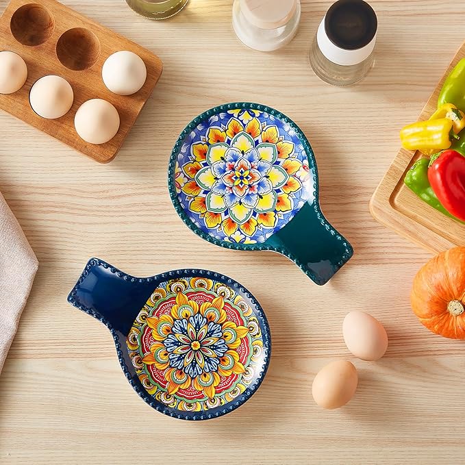 vancasso 7.7 Inch Ceramic Spoon Rest Set of 2, Bohemian Spoon Holder, Dark
