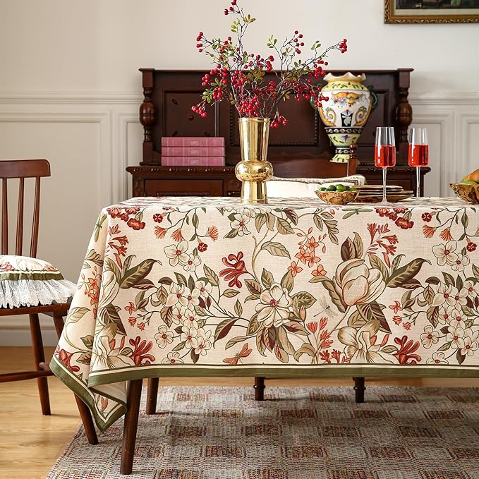 ISAENNE Designer Vintage Square Linen Tablecloth,67"x67"-Grace A