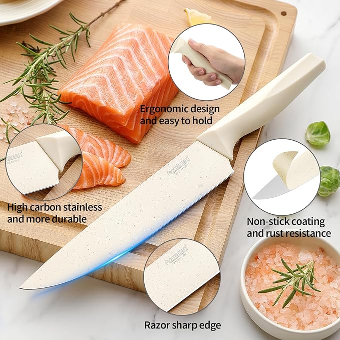 Premium Quality 8-Piece Knife Set with Block, Lightweight and Strong, Ergonomic Handles for Home,Dishwasher Safe