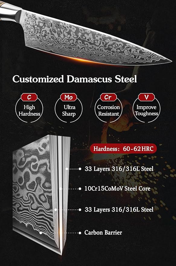 HEZHEN Damascus Chef Knife, 8.3 Inches
