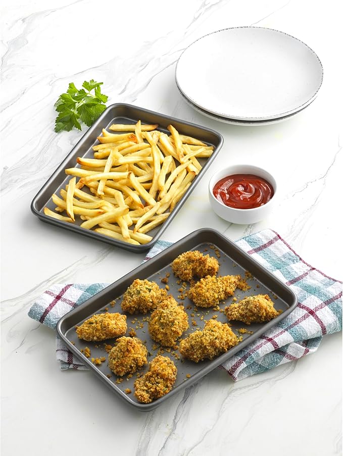 GoodCook Everyday Toaster Oven Mini Baking Sheets Set of 2 Set of 2 Heavy-Gauge Steel Baking Pans with Scratch-Resistant Nonstick, 9 x 6.2-Inch, Gray