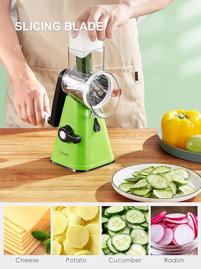 Rotary Cheese Grater with Handle, Reemix Vegetable Cheese Grater