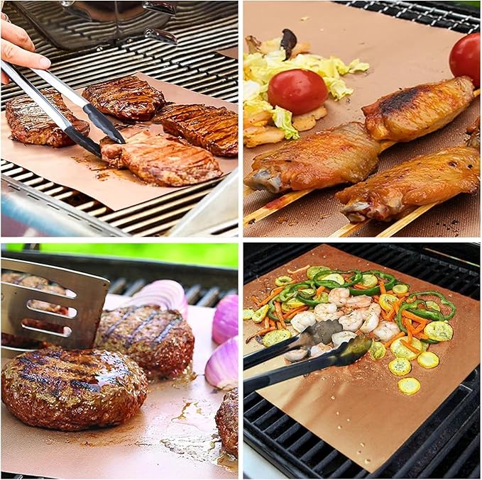 Renook Set of 8 Copper Grill Mats for Outdoor Gas Grill
