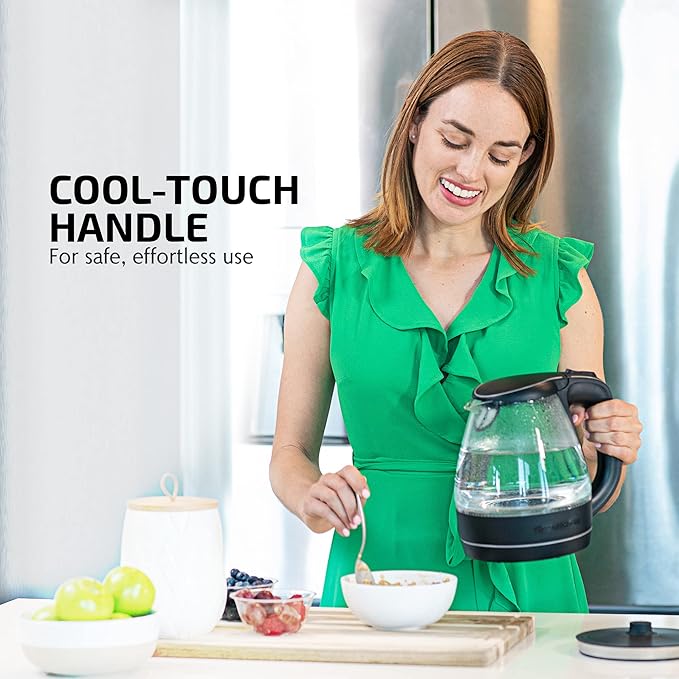 OVENTE 1.5L Glass Electric Kettle Water Boiler, Black KG83B