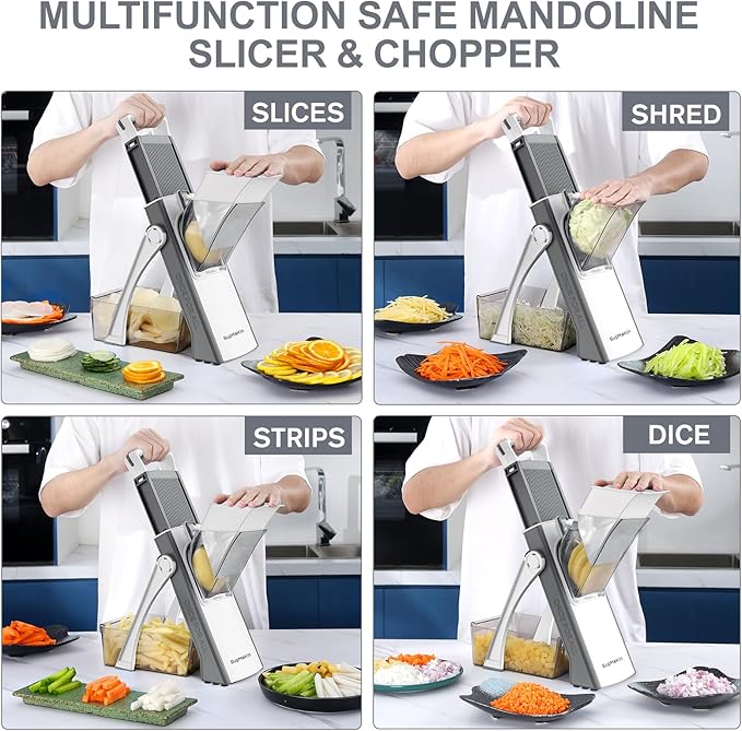 SupMaKin Safe Mandoline Slicer Plus for Kitchen Adjustable Vegetable Slicer