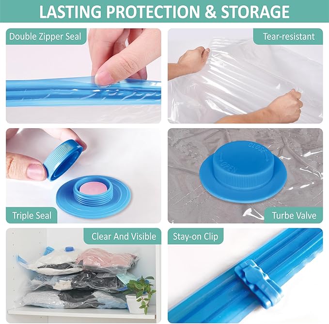 Cozy Essential Travel Vacuum Storage Bags with Rechargeable Cordless USB Pump, Space Saver Bags for Luggage, Suitcase, Carry-On, for Clothes, Blankets, Bedding & Seasonal Storage,8 Combo