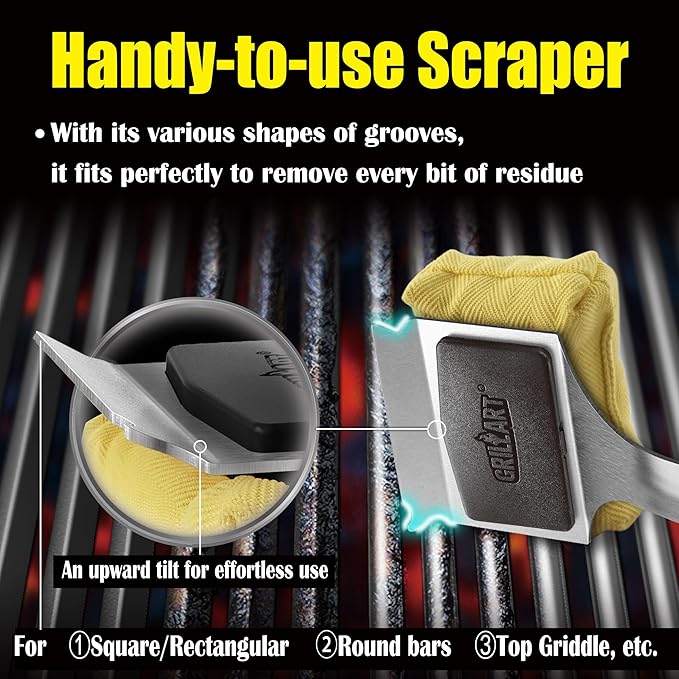 GRILLART Grill Brush Bristle Free Safe Steam Cleaning Tool, Replaceable Head for Any Grate Type - 17” Long Handle w/One-Fit-All Scraper - BBQ Accessories Cleaner for Outdoor Grill - Gifts for Men/Dad