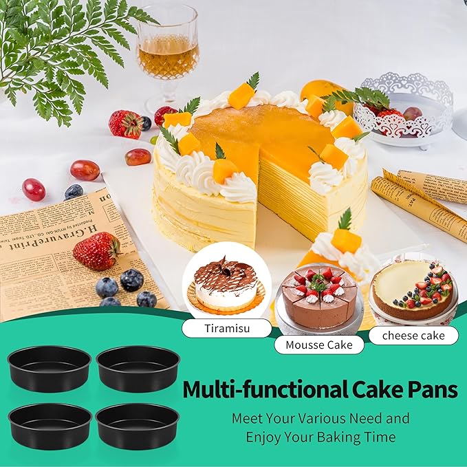 P&P CHEF 8 Inch Cake Pan Set, Non-stick Baking Pans for Cake, 4Pcs