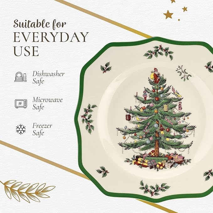 Spode – Christmas Tree – Christmas Tree Scalloped Salad Plate - Set of 4