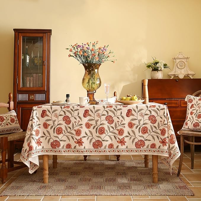 ISAENNE Designer French Linen Rectangular Tablecloth,79"x55"-Alvarado D