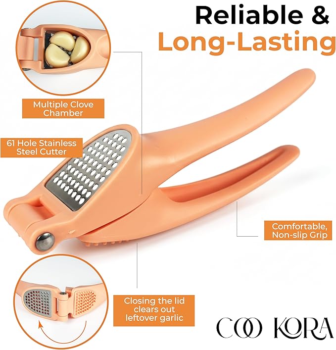 COO KORA Garlic Press Stainless Steel, Garlic Mincer & Crusher, Ergonomic Handle, Easy to Clean Kitchen Tool Dishwasher Safe