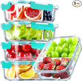 VERONES 5 PACK 36 OZ Glass Food Storage Containers 2 Compartment Set, Green