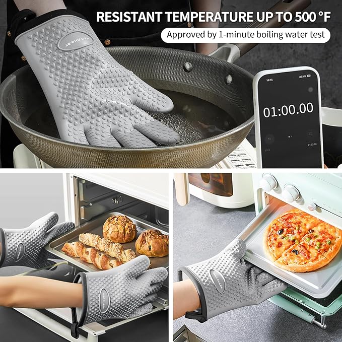 MAD SHARK Silicone Oven Mitts with Fingers Heat Resistant 450°F in Kitchen