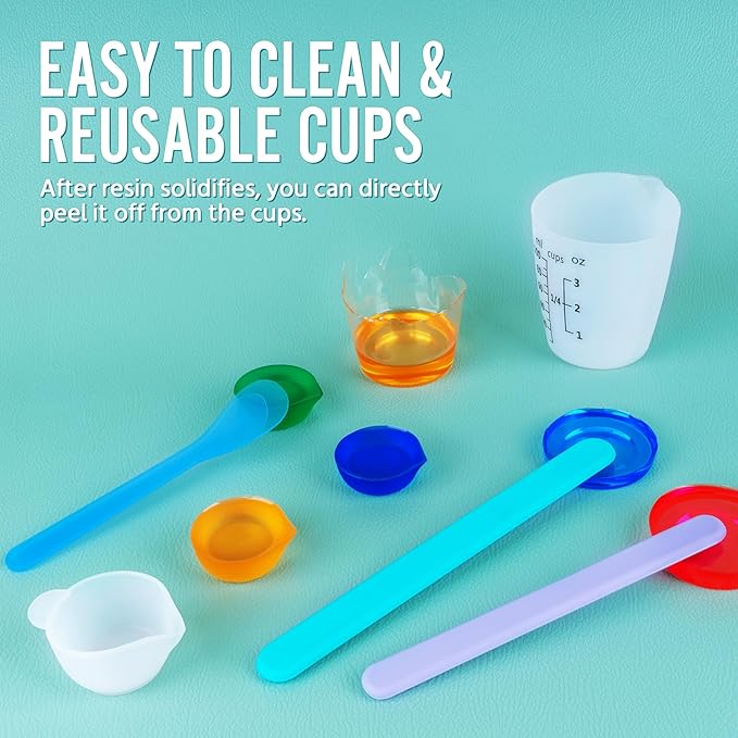 SWIGRANCE Silicone Resin Mixing Measuring Cups for Resin Supplies, Easy-to-Read Marks, 600ml/20oz Bowl, 250&100ml Thickened Reusable Silicone Cups for Epoxy Mixing, with Stir Sticks, Jewelry Making