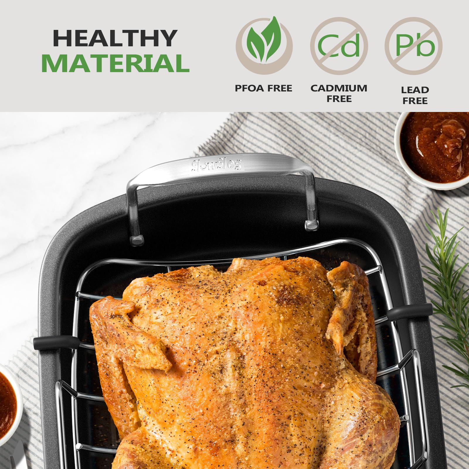 Turkey Roasting Pan, 17x13 Inch Roaster Pan for Turkey, Black&Silver