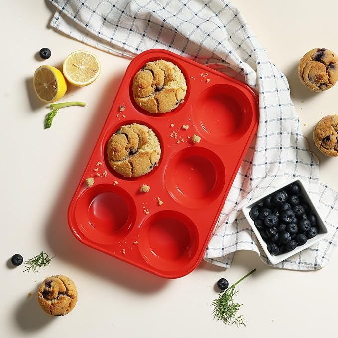 2 Pack 6 Cups Silicone Mini Muffin Pan with Metal Reinforced Frame Silicone Molds Cupcake Cake Baking Pans Cookie Baking Chocoflan Cupcake Mold Cake Molds Kitchen Baking Mom Gift Home Essentials