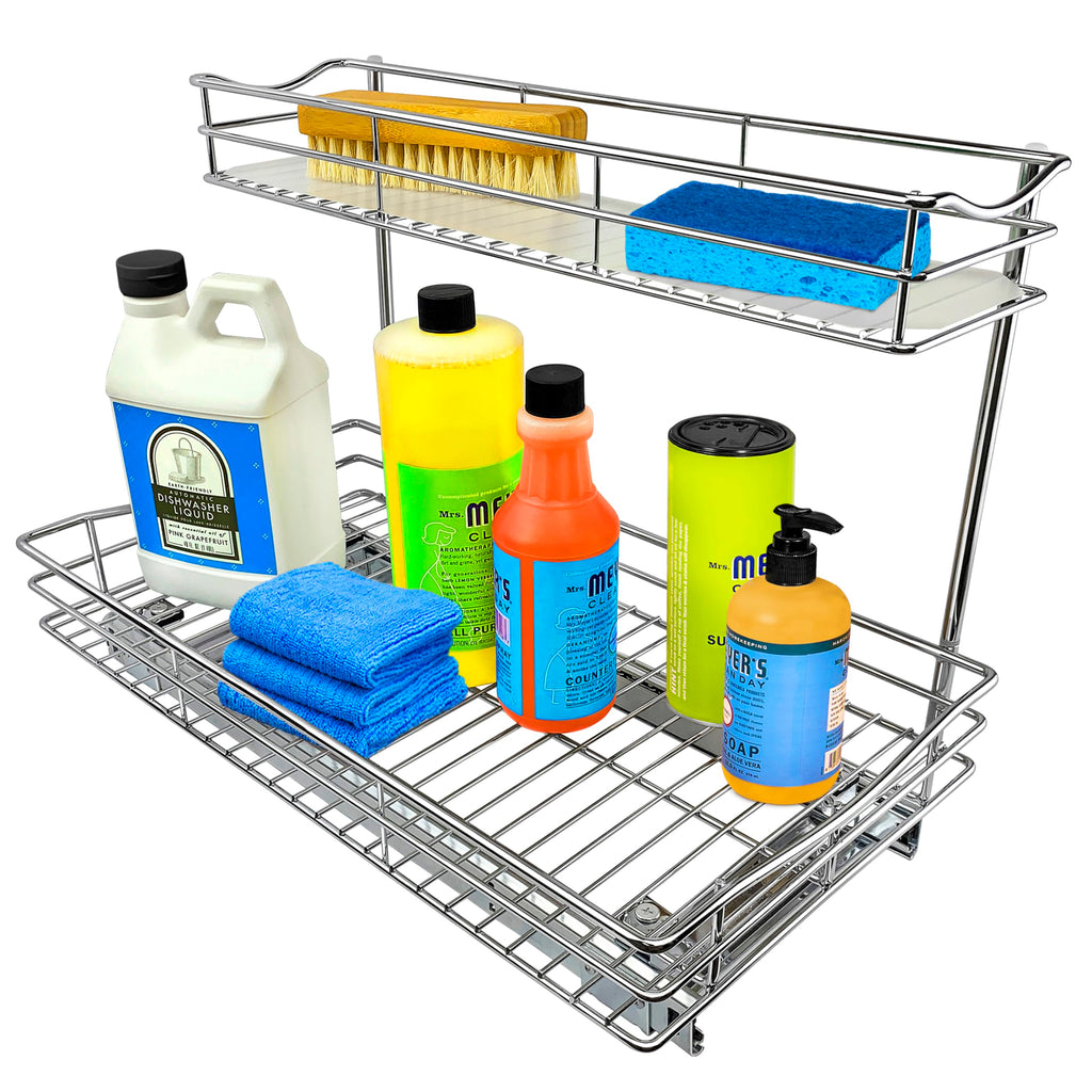 LYNK PROFESSIONAL® Pull Out Under Sink Kitchen Cabinet Organizer - 11.5 in. x 21 inch deep Drawer - Sliding Shelf Organizer for Cabinets and Undersink Storage Shelves - Lifetime Ltd. Warranty – Chrome