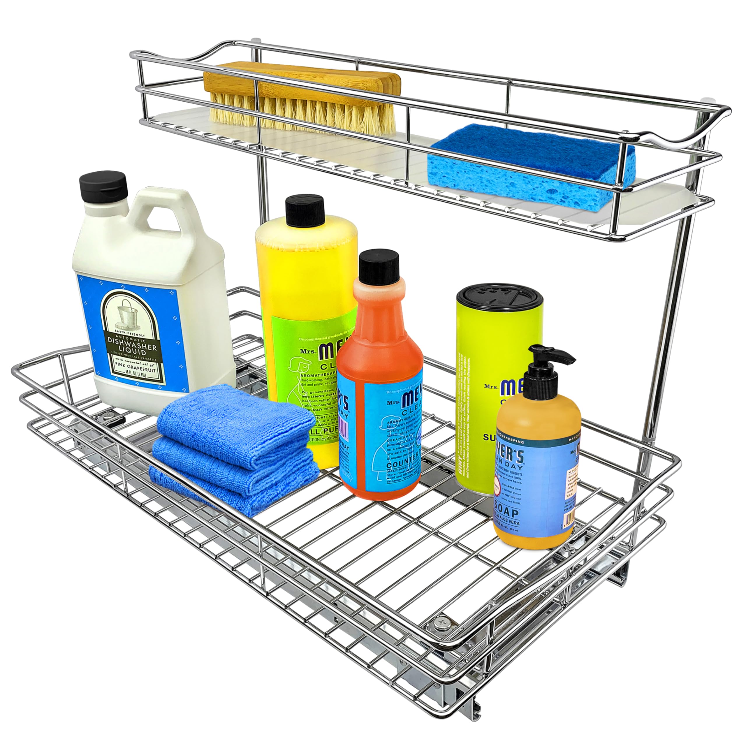 LYNK PROFESSIONAL® Pull Out Under Sink Kitchen Cabinet Organizer - 11.5 in. x 21 inch deep Drawer - Sliding Shelf Organizer for Cabinets and Undersink Storage Shelves - Lifetime Ltd. Warranty – Chrome