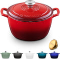 ROSSALLINI Signature Enameled Cast Iron Dutch Oven, Non-Stick Serving Pot with Tight Fitting Lid for Perfect Roasting, Baking, Sauteing, and Bread Making | 5.5Q (5.2L) - Red