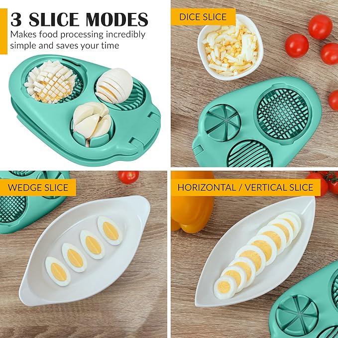 Egg Slicer for Hard Boiled Eggs - 3 Slice Modes Egg Cutter, Dicer, Chopper