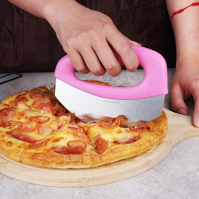 Suanyok Pizza Cutter Stainless Steel Rocker Blade with Cover(Pink)