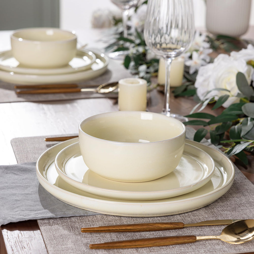 AmorArc Stoneware Dinnerware Sets for 4, 12Pcs Plates and Bowls Sets Dishes