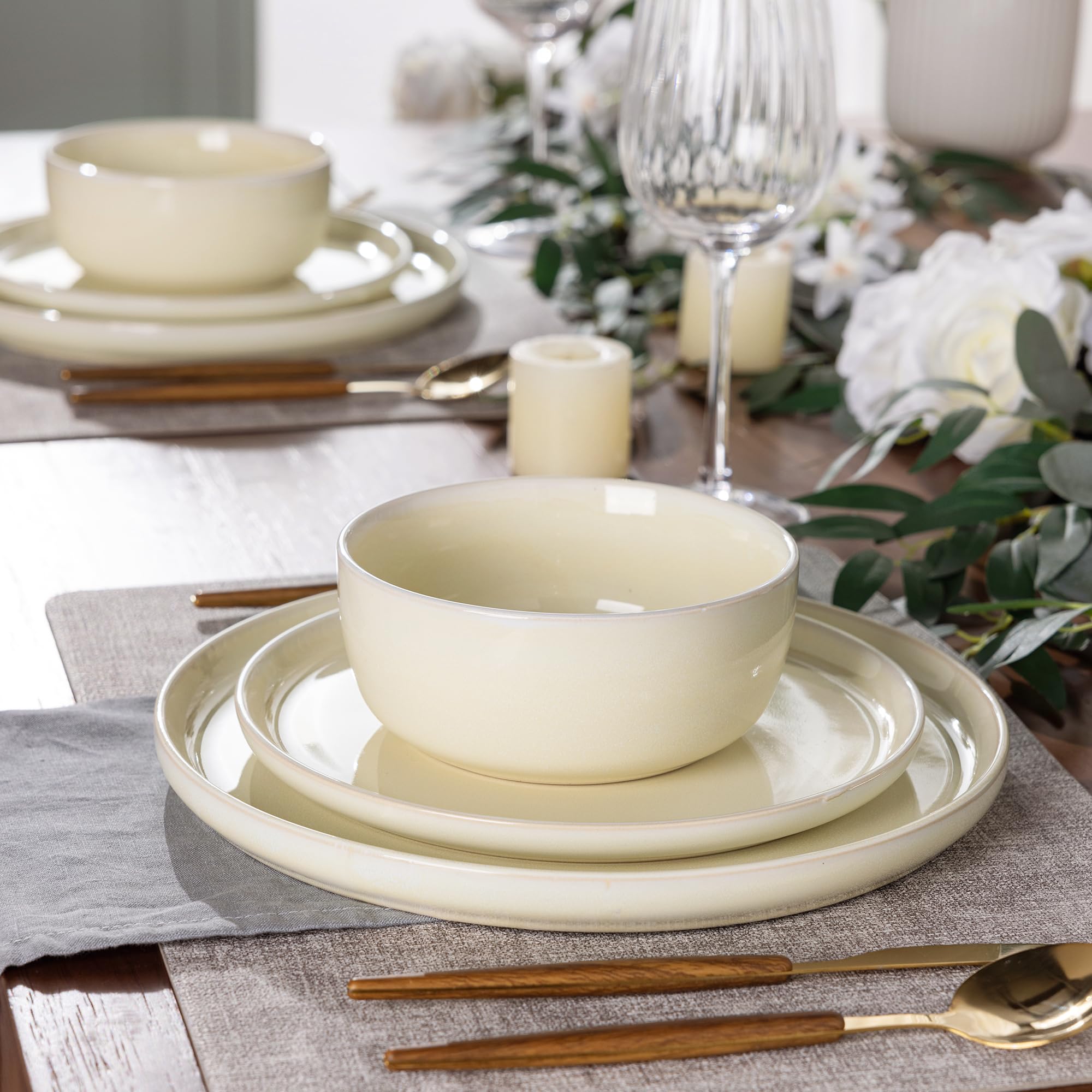 AmorArc Stoneware Dinnerware Sets for 4, 12Pcs Plates and Bowls Sets Dishes
