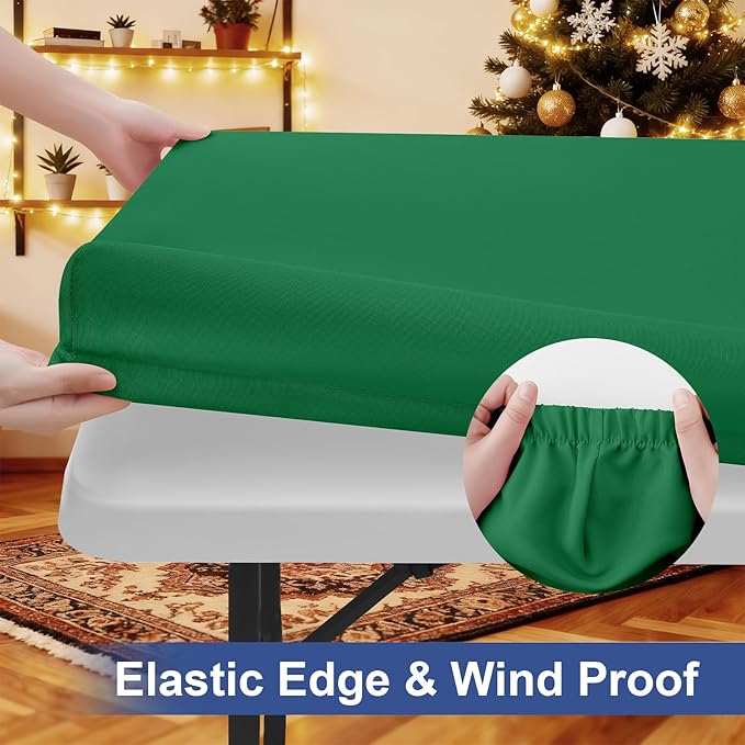 homing Rectangle Table Cloth Cover, Water-Resistant Polyester Elastic Fitted Tablecloth, Fits for 5 Foot Folding Tables, Washable Table Protector for Picnic, Camping, Outdoor (Hunter Green, 30" x 60")