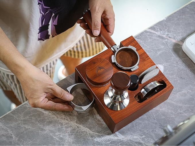 KNODOS 54mm Espresso Tamping Station For Breville Espresso Machine Accessories Rosewood Tamper Stand & Portafilter Holder